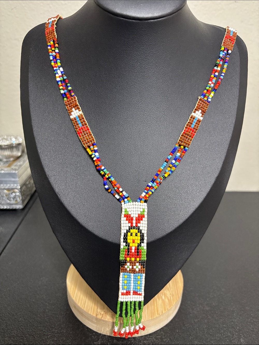 Vintage Native American Necklace Beaded Hand Made Multicolor Beads